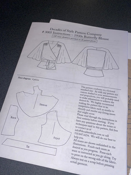 Decades of Style Butterfly Blouse pattern destash